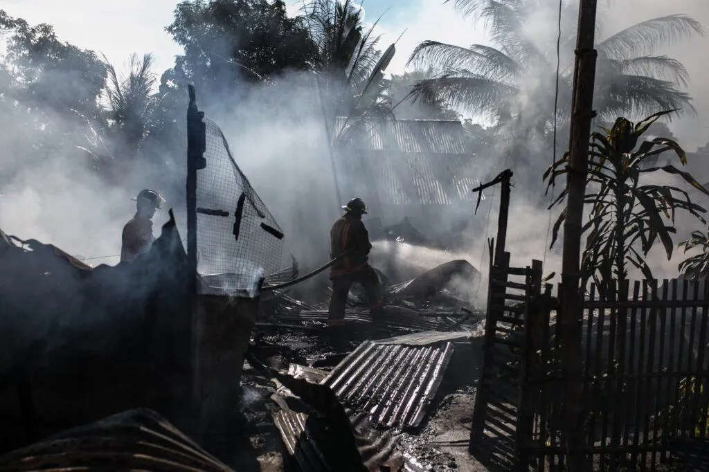 Property damaged by fire and water before AllAces restoration.