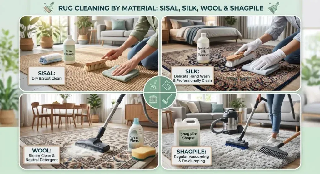 Header image for the AllAces guide on cleaning sisal, silk, wool and shagpile rugs.