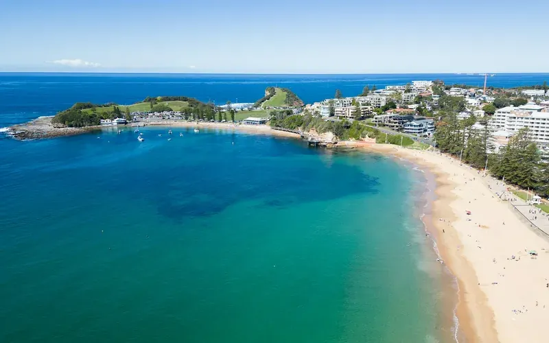 Aerial view of Terrigal Beach and township on the NSW Central Coast