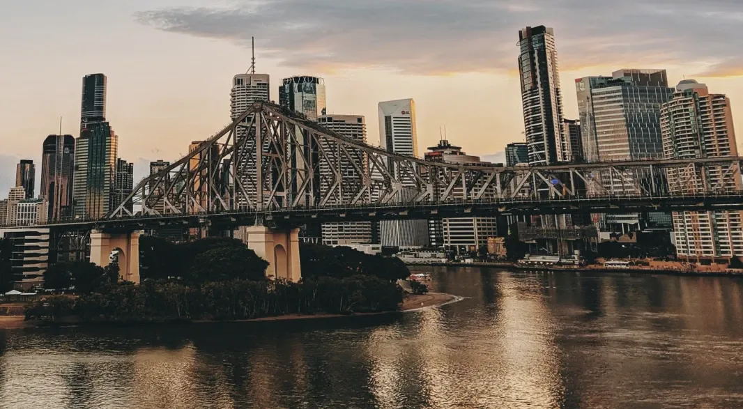 Brisbane CBD city skyline with modern skyscrapers and river buildings